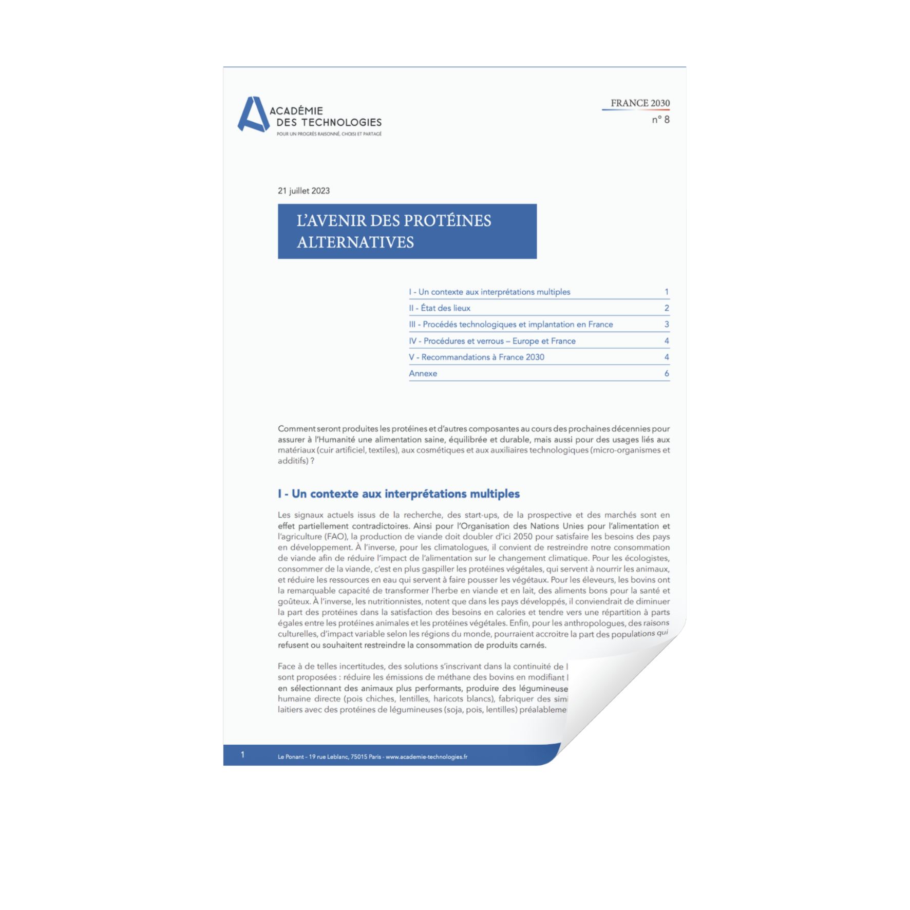 Avis L’avenir des protéines alternatives